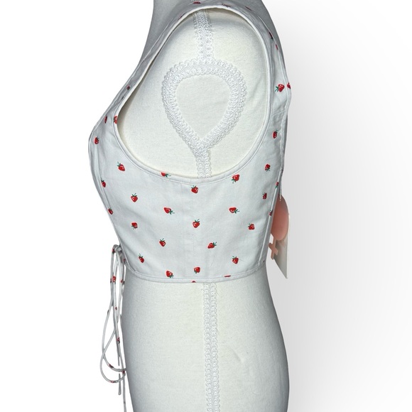 Selkie The La Fraise Soft Corset Strawberry Print Lace Up NWT Size S - Picture 4 of 8